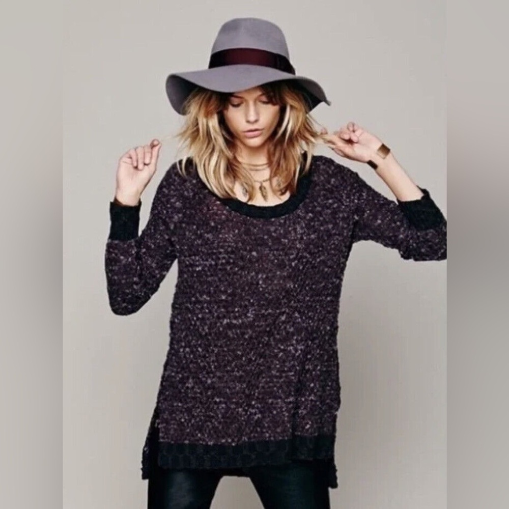 Free People Jeepster Honeycomb Sweater Purple Black Oversized Knit Size XS